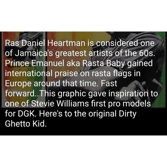 RARE DGK Stevie Williams X Ras Daniel Heartman 8.25 Skate Deck Board Jamaica New - Picture 4 of 7